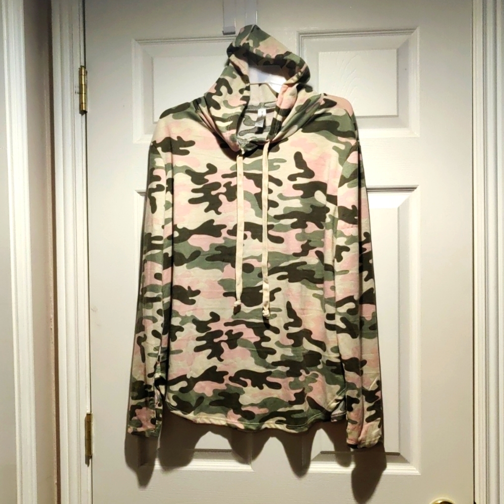 Pink and green camo hooded top